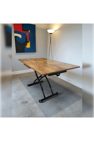 Ortadan Açılır Akıllı Masa Üst Mdf Ceviz Alt Ayak Siyah