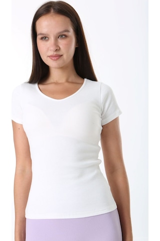 Rooted-kadın Basic V Yaka T-shirt ,fitilli Kaşkorse Kumaş Bluz BEYAZ