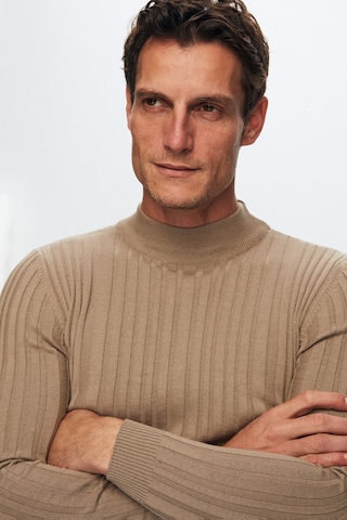 Ds Damat Slim Fit Bej Fitilli Pamuk Karışımlı Yarım Balıkçı Dar Kesim Vücudu Saran Triko Kazak 5HF06ORT64100 Bej