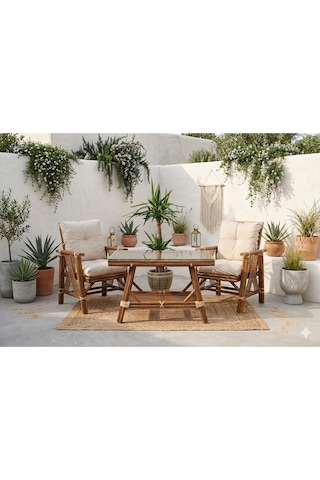 Dekorzade 2 Kişilik Balkon Bahçe Teras Masa Takımı Oturma Grubu 2 Kişilik Bistro Set Ceviz