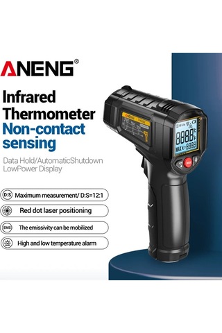 Boatshop1 1 Adet Aneng Th202 Black Kızılötesi Termometre Higrometre Temassız Ölçüm -50-600 Lcd Ekran Abs Pil İle Çalışır
