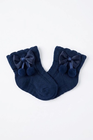 Cocole Socks Kız Çocuk Aksesuarlı Soket Çorabı Tekli Pamuklu Ponponlu Lacivert Desenli