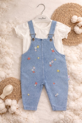 Aslin Store Minik Çiçek İşleme Detaylı Kısa Kollu Kız Bebek Salopetli 2 Li Takım Ekru Ekru
