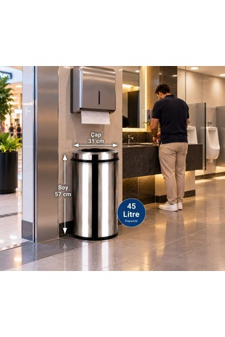Pratik Çemberli Çöp Kovası 45 Lt Paslanmaz Acar 13286