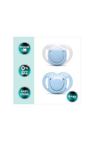 Mamajoo Ortodontik Emzik Seti 6 Ay+ Powder Blue | İkili, Silikon, Damaklı | Sterilizasyon & Saklama Kabı