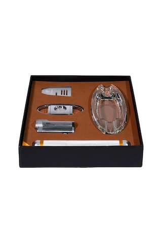 Cohiba Çakmak Kesici Küllük Sehpa Tüp Gümüş Beşli Puro Seti - Tr8808