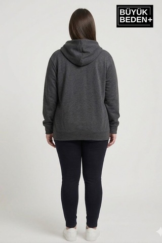 Süperlife Kadın Büyük Beden Fermuarlı Kapüşonlu İnce Sweatshirt Hırka - Rahat Kalıp Spr26bhr960 Antrasit