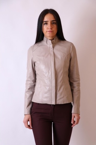 Hakiki Deri Hakim Yaka Slim Bej Ceket