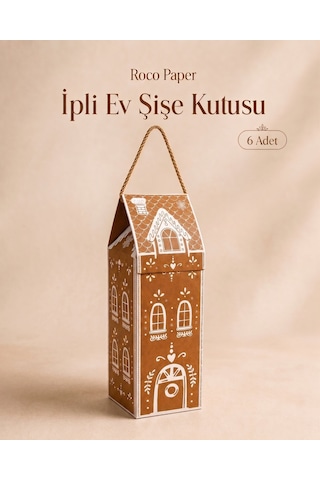 Yılbaşı Ev Tasarımlı Kraft Şişe Kutusu, Dekoratif Yeniyıl Temalı Parti Hediye Çantası, 6lı Paket