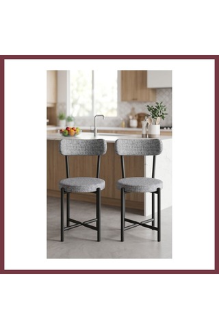 Storeşahin Sandalye 2 Adet Keten Kumaş Metal Ayak Modern Mutfak Sandalyesi Cafe Balkon Ofis Teddy 9812 Gri Shn0720