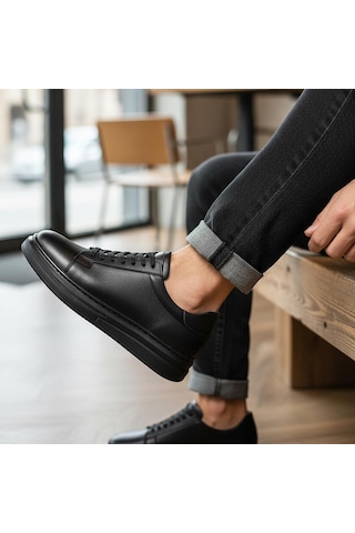 Ispartalılar 76 Tam Ortopedik Taban Hakiki Deri Günlük Erkek Ayakkabı Casual Erkek Ayakkabı Sneakers Siyah