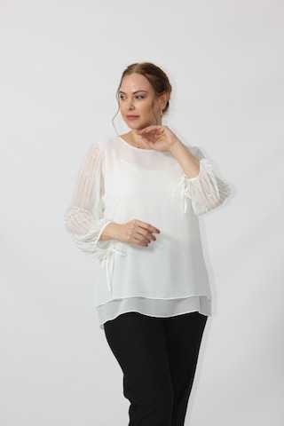 Moda Berray 3243 Kolu Taş Baskılı Şık Bluz Beyaz