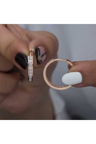 Ayadiamond Gümüş Zirkon Taşlı Halka Kadın Küpe Rose
