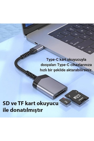 Coofbe Type-c To Sd-microsd Hafıza Kart Okuyucu Dönüştürücü Adaptör 480mbps Veri Aktarım Kart Okuyucu