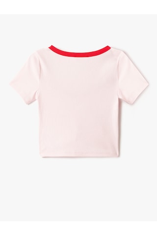 Koton Pamuklu Slim Fit Kontrast Detaylı Kısa Kollu U Yaka Fitilli Crop Tişört Pembe 5sak50342ek Gül