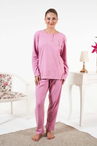 Remsa Kadın İnterlok Şardonlu Fitilli Pijama Takımı 25330 Pembe Pembe