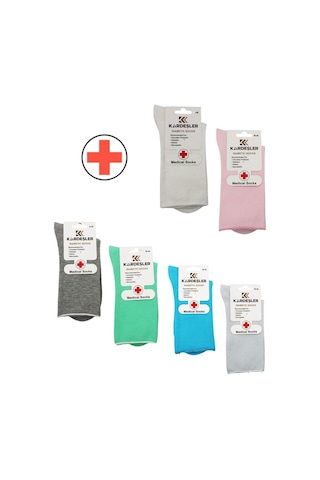 Kadın Çok Renkli Soket Diyabetik Şeker Çorabı Pamuklu Sıkmayan Çorap 6'lı Paket Çok Renkli
