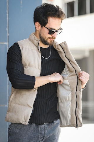 Taff Cepli Dik Yaka Dolum Erkek Şişme Süet Nubuk Yelek Bej