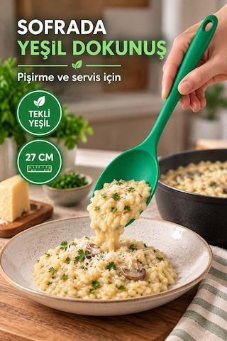 Tekli Yeşil Büyük Boy Silikon Kaşık 27 Cm Mutfak Yemek Pişirme Ve Servis Kaşığı Renkli Mutfak Gereci