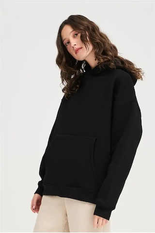 Da Vinci Siyah Oversize Basic Kapüşonlu Hoodie/sweatshirt 3 İplik Siyah