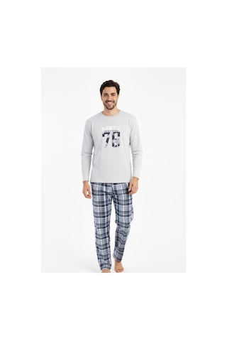 Free Beka Uzun Kollu Ekose Desenli Altı Kareli Erkek Pijama Takımı Pamuklu Ve Rahat Kumaş Gri