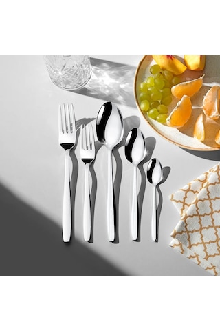 Nehir Sahra Sade 12 Kişilik 60 Parça Çatal Kaşık Takımı Gümüş