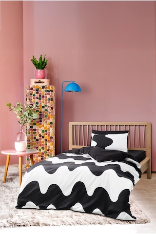 Cozy Home Mono Tek Kişilik Lastikli Çarşaflı Nevresim Takımı Flow Siyah Siyah