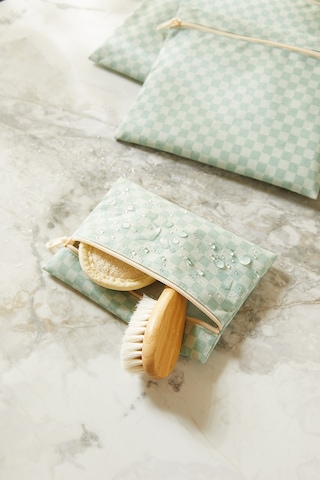 Ocean Home Textile 3'lü Su Geçirmez Pvc Astarlı Mint Dama Desen Islak Kuru Çantası 20 X 13 / 24 X 20 / 30 X 24 Cm
