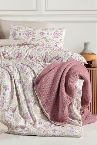 Lastikli Çarşaflı Tek Kişilik Nevresim Takımı İvy Krem Mor