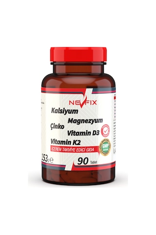 Nevfix Kalsiyum Magnezyum Potasyum Çinko Vitamin D3 Vitamini 90 Tablet