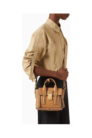 3.1 Phillip Lim Mini Pashli Camel Çanta Düz Deri, Altın Aksamlı, Ikonik Ve Şık Tasarım El Çantası Açık Kahve 15 Kahverengi