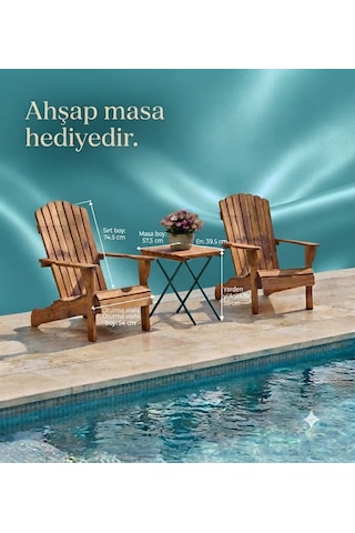H-acraft Ahşap Sandalye Şezlong 2 Açık Kahverengi