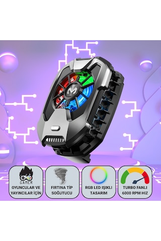 Polham Rgb Işıklı Turbo Telefon Soğutucu 6000 Rpm Turbo Fan, Fırtına Tip Soğutma, Telefon Soğutucu