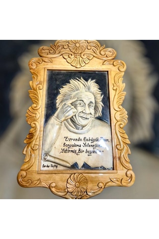 Ahşap El Oyması Einstein Pano