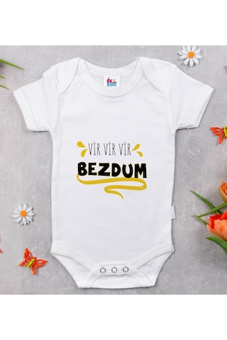Bk Kids Bezdum Tasarımlı Beyaz Bebek Body Zıbın-5 Çok Renkli