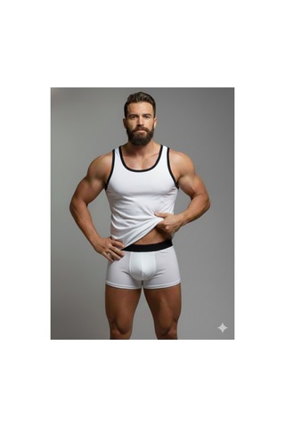 Erkek Beyaz Tank Top Boxer Takım Çok Renkli