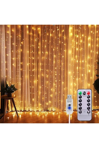 Uzaktan Kumandalı USB 8 Animasyonlu 2x2 M 10 Saçak 200 Led Peri Telli Perde Led Renkli