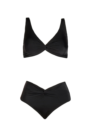 Endeep Kadın Yüksek Bel Siyah Bikini Takımı Düz Siyah