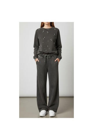 The Kadın Batik Siyah Wide Leg Jogger Lastikli Bağcıklı Bel Rahat Bol Kesim Pamuk Elastan Siyah