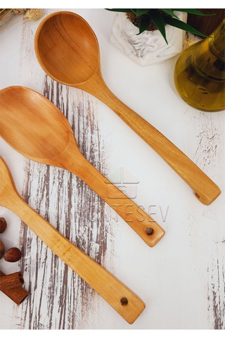 Ahşap Tahta Mutfak Kaşık Seti 3 Parça Kayın, Şimşir Ağacı 3-2