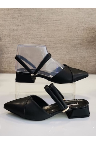 De Scarıo 582 Kadın Kısa Topuklu Arka Açık Ayakkabı Siyah