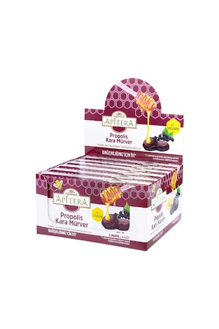 Apitera Doğal Bal, Kara Mürver, Zerdeçal, C Vitamini Ve Propolis İçeren Takviye Edici 96 Lı Boğaz Pastili