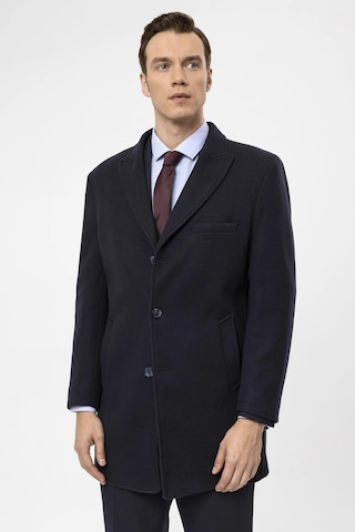 Süvari Slim Fit Yünlü Sivri Yaka Lacivert Erkek Kaban Lacivert