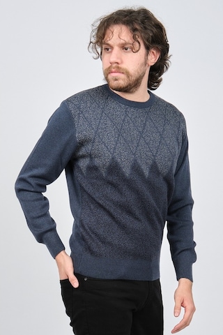 Ateş Triko Erkek Bisiklet Yaka Desenli Kazak 6091805 Indigo Indigo İndigo