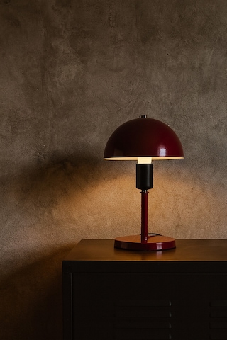 Modern Bordo Metal Masa Lambası Mantar Başlıklı Dekoratif Masa Ve Komodin Lambası Bordo