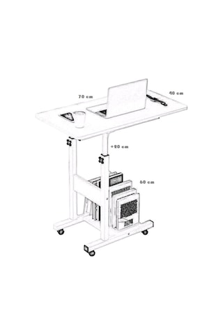 Sekizincicaddedizayn Yükseklik Ayarlı Yatak Sehpası - Ceviz (Tekerli) 70X40 Ceviz