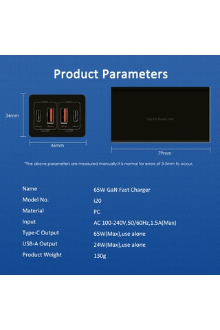 Gajeena 65w Gan Hızlı Şarj İstasyonu - 4 Portlu 2xusb-c + 2xusb-a - Pd3.0 Destekli - Seyahat Ve Çoklu Cihaz Şarjı İçin