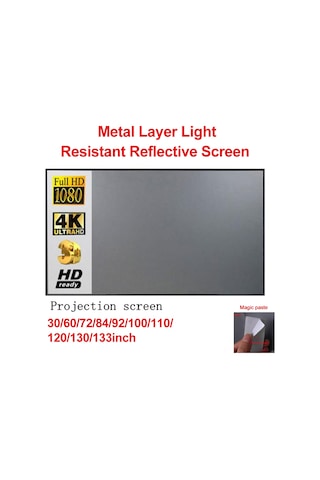 Jeehugo 110 İnç Metal Işık Dayanıklı Katlanabilir Projeksiyon Ekranı 16:9 Oranlı