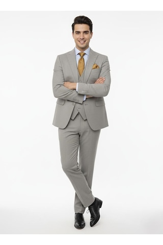 Presto Erkek Slimfit 6 Drop Yelekli Takım Elbise Gri 794-050 Gri