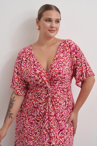 Önü Düğümlü Örme Elbise-1844 Pembe